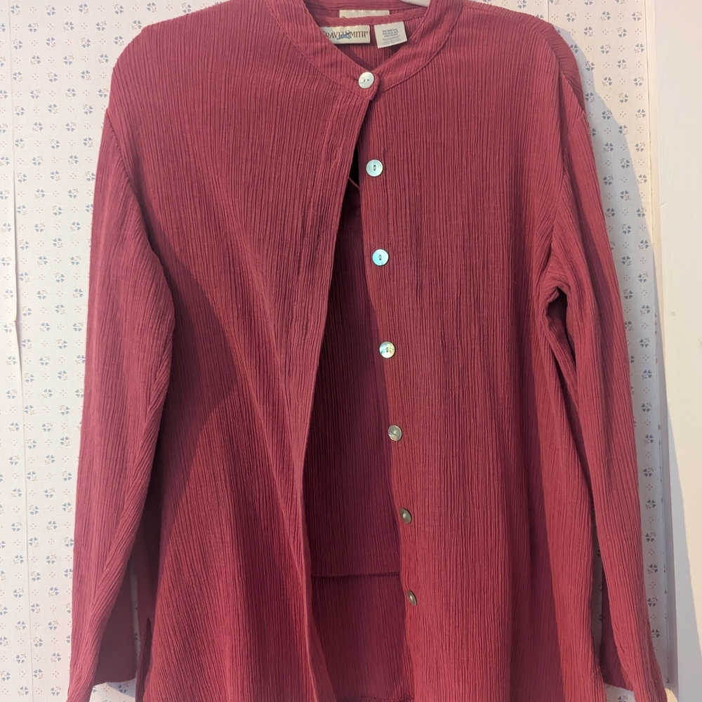 TravelSmith Set M Two Piece Guazey Top Long Sleeve Shell Cover Up No Iron Chic